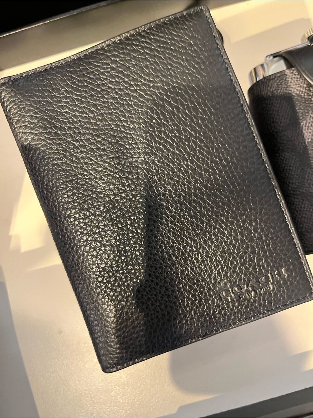 Coach Black Signature pebble leather Passport holder slim Wallet new